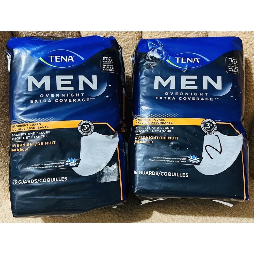 2 Tena Men Incontinence Guard Protector Overnight 16 count Brand New